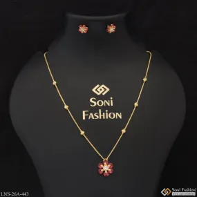 1 Gram Gold Plated Flower With Diamond Designer Necklace Set For Ladies - Style A443 1 Gram Gold Plated Flower With Diamond Designer Necklace Set For Ladies - Style A443