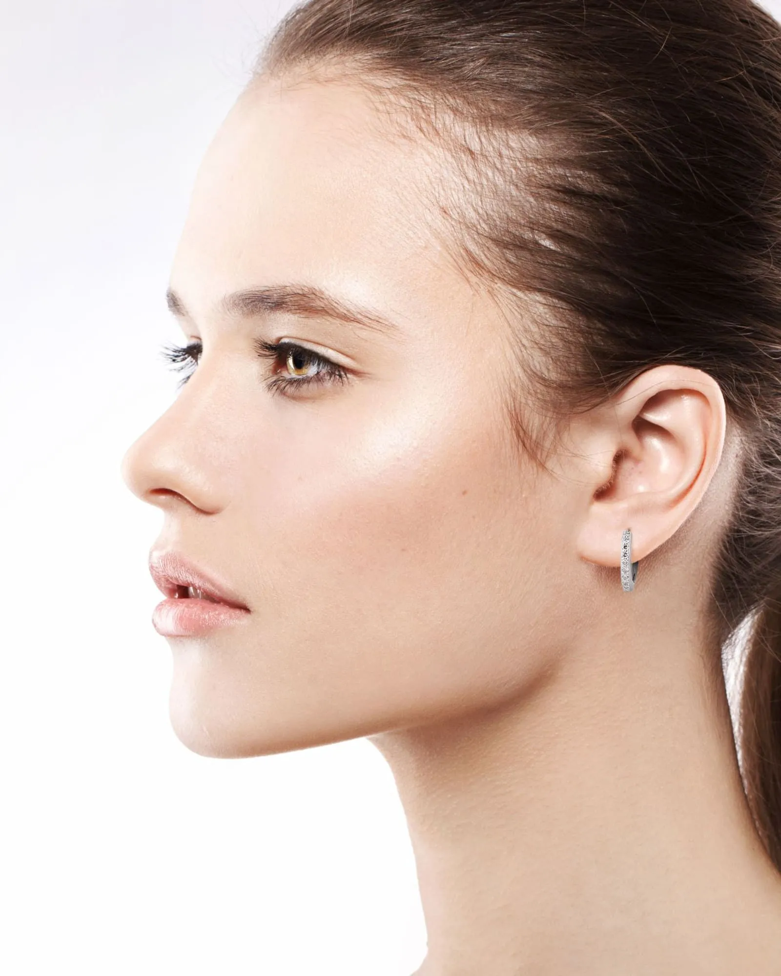 12.5mm Diamond And 14K White Gold Huggies Gold | Gold