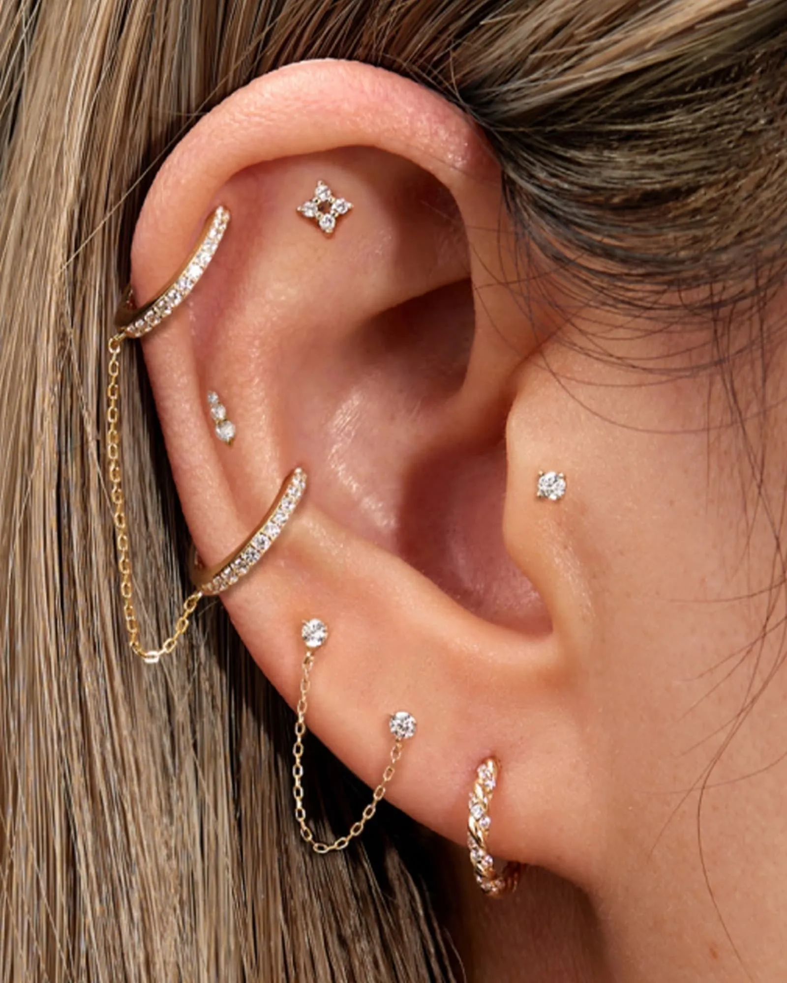 14K Gold & Diamond Twisted Huggie Hoops Gold | Gold