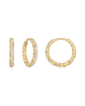 14K Gold & Diamond Twisted Huggie Hoops Gold | Gold 14K Gold & Diamond Twisted Huggie Hoops Gold | Gold