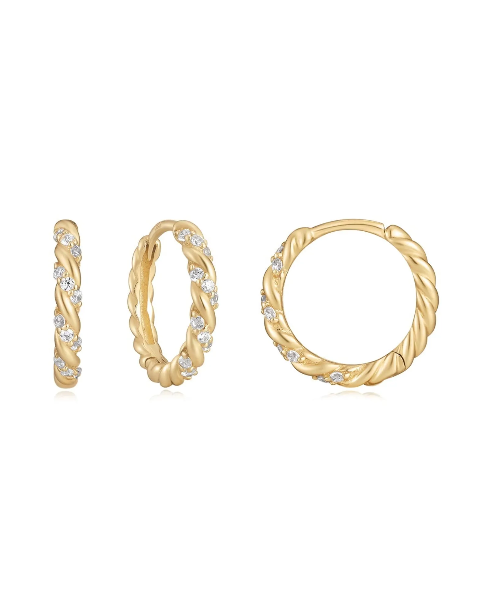 14K Gold & Diamond Twisted Huggie Hoops Gold | Gold