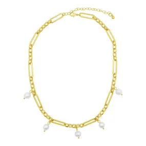 14K Gold Plated Adjustable Freshwater Pearl Mixed Link Chain Necklace 14K Gold Plated Adjustable Freshwater Pearl Mixed Link Chain Necklace