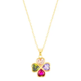 14k Gold Plated Adjustable Multicolor Crystal Heart Clover Necklace 14k Gold Plated Adjustable Multicolor Crystal Heart Clover Necklace