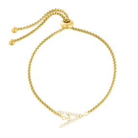 14k Gold Plated Adjustable Pave CZ Sideways Bolo Initial Bracelet 14k Gold Plated Adjustable Pave CZ Sideways Bolo Initial Bracelet