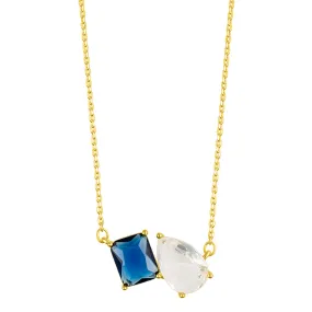 14k Gold Plated Blue and White Double Stone Necklace 14k Gold Plated Blue and White Double Stone Necklace