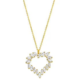 14K Gold Plated Crystal Baguette Heart Pendant Necklace 14K Gold Plated Crystal Baguette Heart Pendant Necklace