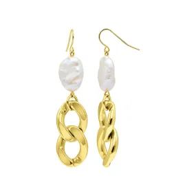 14K Gold Plated Freshwater Pearl Curb Chain Earrings 14K Gold Plated Freshwater Pearl Curb Chain Earrings