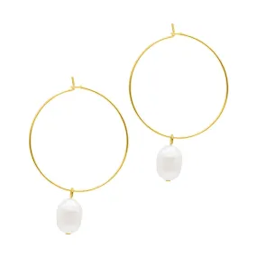 14k Gold Plated Freshwater Pearl Wire 1.5" Hoop Earrings 14k Gold Plated Freshwater Pearl Wire 1.5" Hoop Earrings