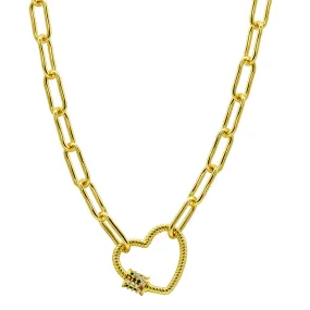 14K Gold Plated Paper Clip Chain With Rainbow Heart Screw Lock 14K Gold Plated Paper Clip Chain With Rainbow Heart Screw Lock