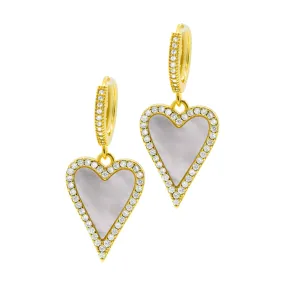 14K Gold Plated White Mother-of-Pearl Crystal Halo Heart Drop Huggie Earrings 14K Gold Plated White Mother-of-Pearl Crystal Halo Heart Drop Huggie Earrings