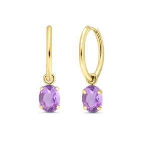 14K Yellow Gold Hoop Earrings with Oval Amethyst Stones 14K Yellow Gold Hoop Earrings with Oval Amethyst Stones