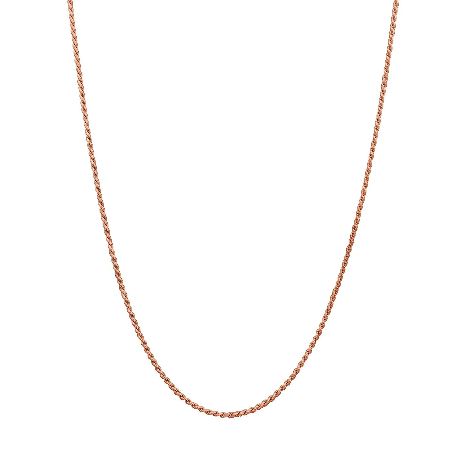 14kt Rose Gold Plated Sterling Silver 1.3mm Diamond-Cut Rope Chain Necklace Nickel-Free, 14-36Inch