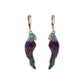1928 Jewelry® Silver Tone Purple/Blue Hand Enamel Parrot Earrings 1928 Jewelry® Silver Tone Purple/Blue Hand Enamel Parrot Earrings