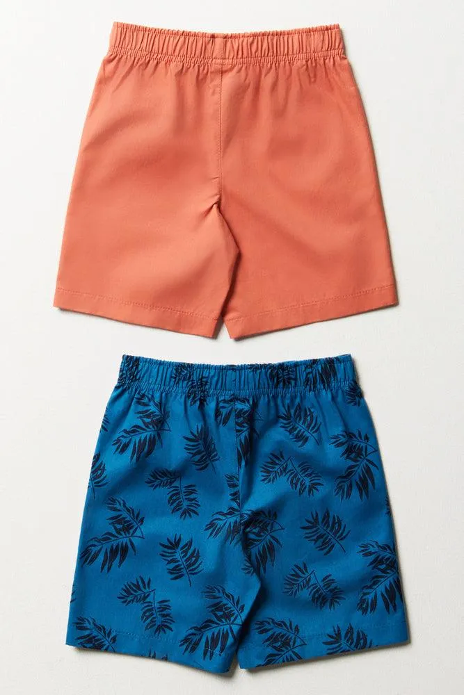 2 Pack Palm Tree Shorts Blue & Orange