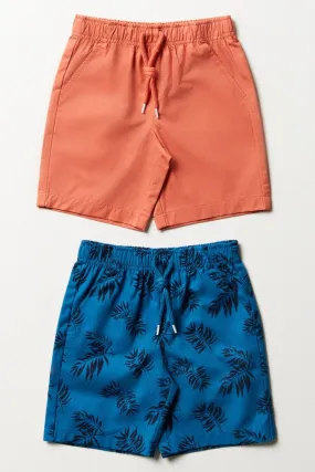 2 Pack Palm Tree Shorts Blue & Orange 2 Pack Palm Tree Shorts Blue & Orange