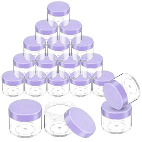 20 Pieces Round Pot Jars Plastic Cosmetic Containers Set with Lid for Liquid Creams Sample, 20 ml/ 0.7 oz (Purple Lid) 20 Pieces Round Pot Jars Plastic Cosmetic Containers Set with Lid for Liquid Creams Sample, 20 ml/ 0.7 oz (Purple Lid)