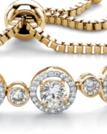 2.92 Cttw. Gold-Plated Cubic Zirconia Adjustable Halo Slider Bracelet 9" | White