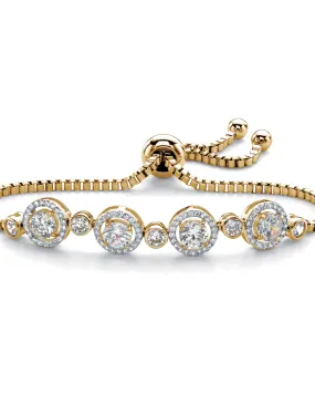 2.92 Cttw. Gold-Plated Cubic Zirconia Adjustable Halo Slider Bracelet 9" | White 2.92 Cttw. Gold-Plated Cubic Zirconia Adjustable Halo Slider Bracelet 9" | White