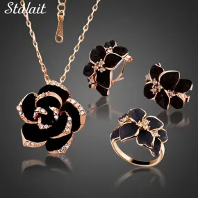 3 In One High Quality Gold Plated Earring Set Earrings Necklace Ring Clover Jewelry Set For Women 3 In One High Quality Gold Plated Earring Set Earrings Necklace Ring Clover Jewelry Set For Women