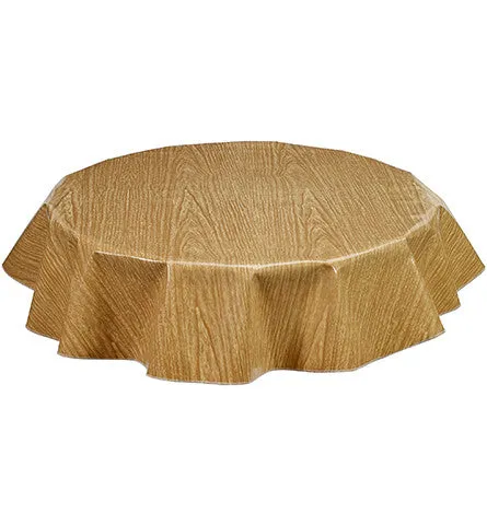 60" Round Oilcloth Tablecloth in Faux Bois Elm