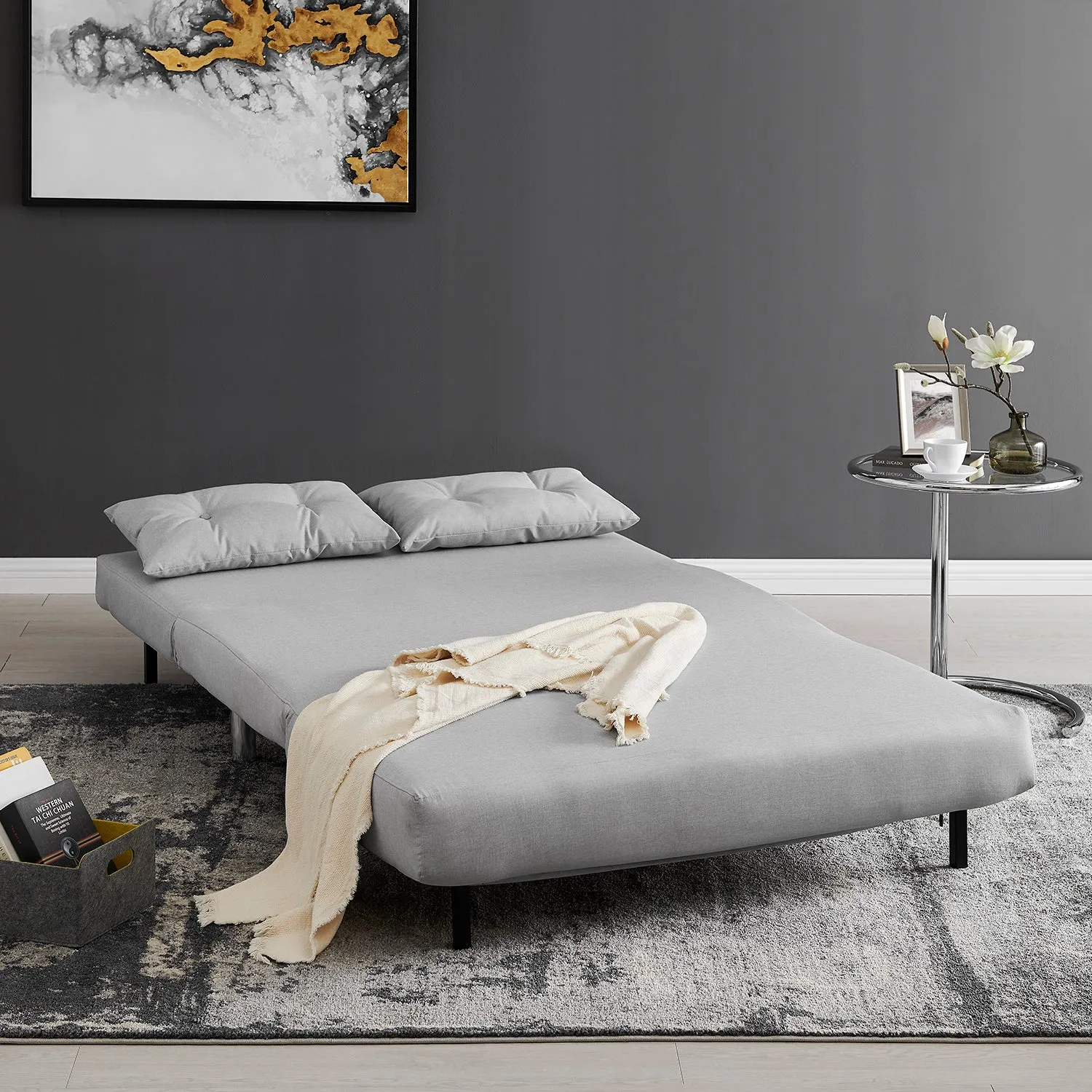 ALGO 2-Seater Small Double Folding Sofa Bed with Cushion Grey Fabric
