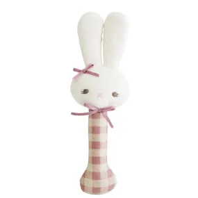 Alimrose - Bunny Stick Rattle - Rose Check Alimrose - Bunny Stick Rattle - Rose Check