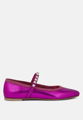 Alverno Metallic Diamante Mary Jane Leather Flats By Ruw Alverno Metallic Diamante Mary Jane Leather Flats By Ruw