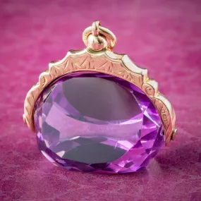 Antique Edwardian Purple Glass Swivel Fob Pendant 9ct Gold Dated 1910 Antique Edwardian Purple Glass Swivel Fob Pendant 9ct Gold Dated 1910
