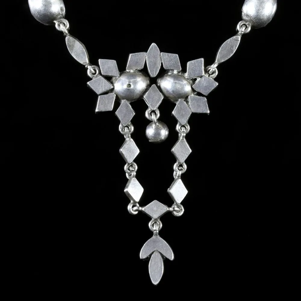 Antique Edwardian Silver Suffragette Paste Necklace Circa 1910