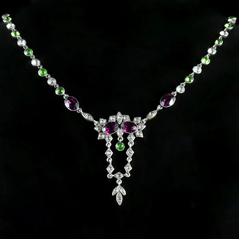 Antique Edwardian Silver Suffragette Paste Necklace Circa 1910