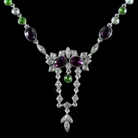 Antique Edwardian Silver Suffragette Paste Necklace Circa 1910 Antique Edwardian Silver Suffragette Paste Necklace Circa 1910