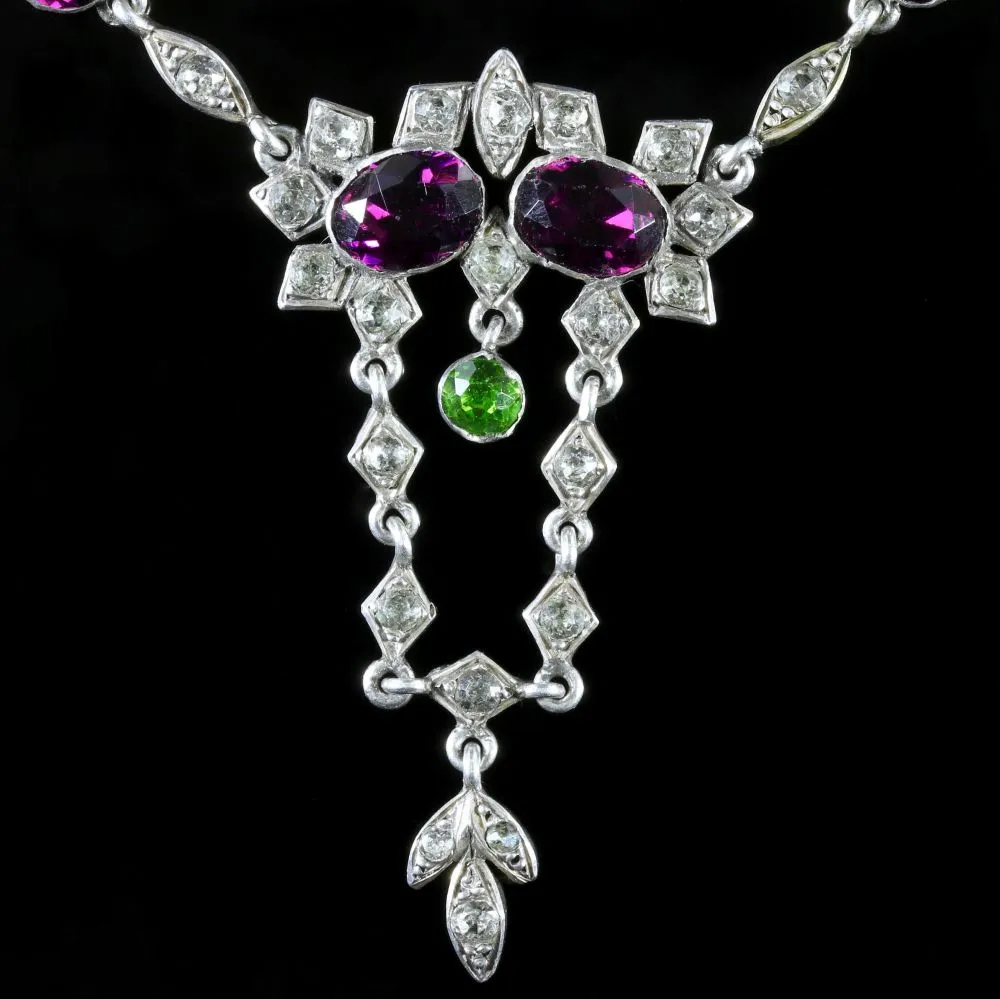 Antique Edwardian Silver Suffragette Paste Necklace Circa 1910