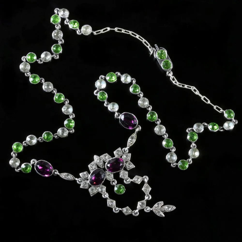Antique Edwardian Silver Suffragette Paste Necklace Circa 1910