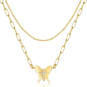 Bead Chain and Butterfly Pendant Necklace Bead Chain and Butterfly Pendant Necklace