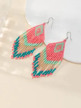 Beautiful Pink and Blue Beaded Tassel Earrings Beautiful Pink and Blue Beaded Tassel Earrings