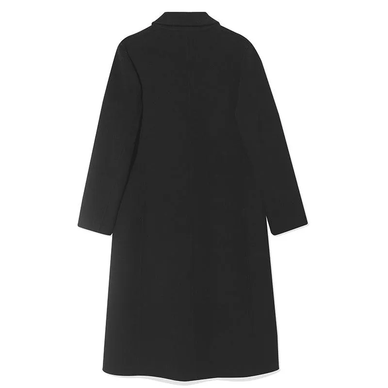 Black Mulberry Silk Wool Lapel Collar Coat
