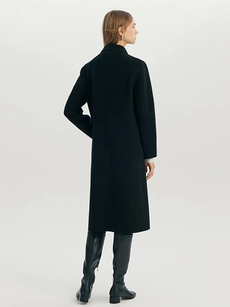 Black Mulberry Silk Wool Lapel Collar Coat