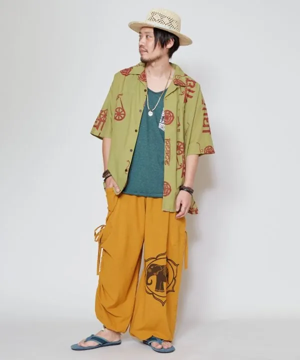 Block Pirnt Open Collar Shirt
