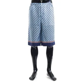Blue Geometric Square G Print Silk Shorts Blue Geometric Square G Print Silk Shorts