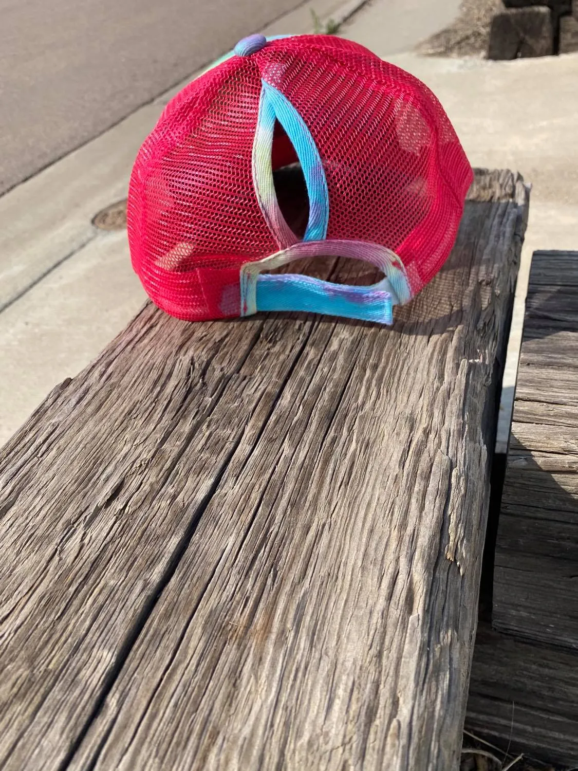 Blue, Green, and Pink Tie Dye Ball Cap Hat