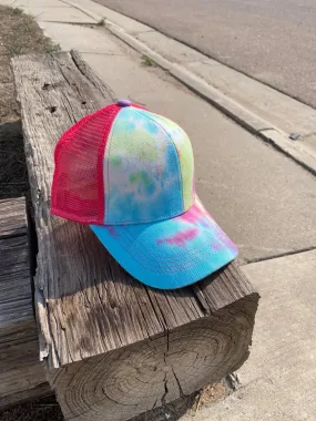 Blue, Green, and Pink Tie Dye Ball Cap Hat Blue, Green, and Pink Tie Dye Ball Cap Hat