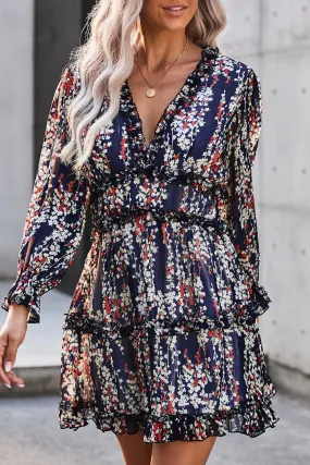 Blue Ruffle Detailing Open Back Floral Dress Blue Ruffle Detailing Open Back Floral Dress