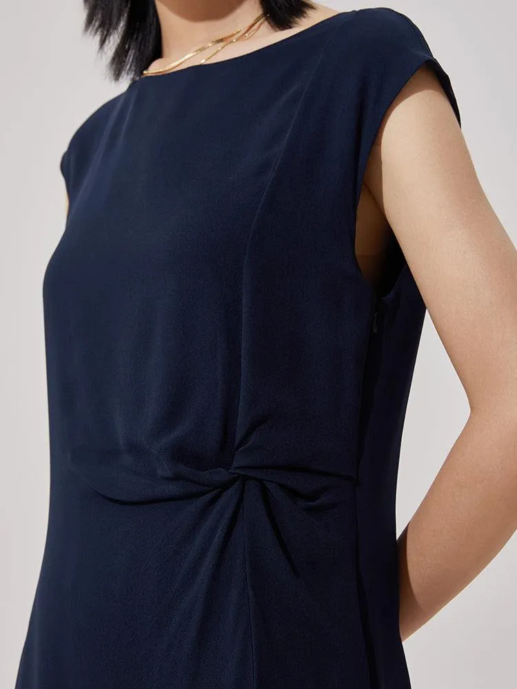 Blue Silk Boat Neck Dress