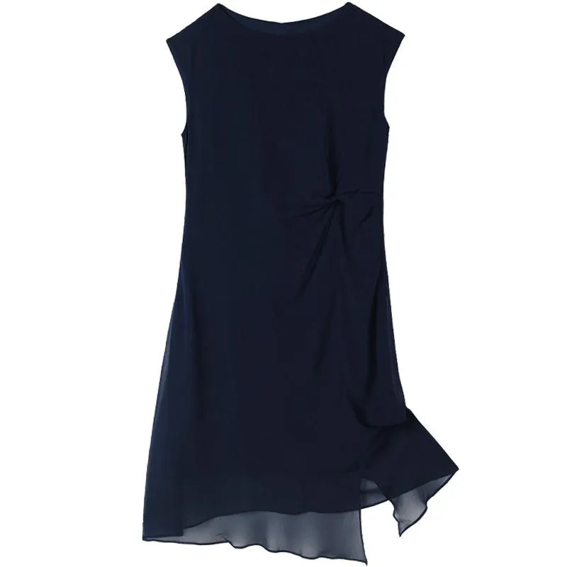 Blue Silk Boat Neck Dress