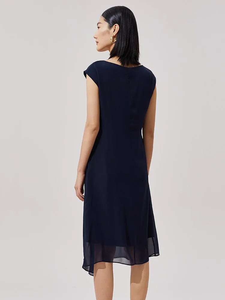 Blue Silk Boat Neck Dress