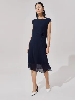 Blue Silk Boat Neck Dress Blue Silk Boat Neck Dress