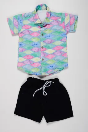 Boys Vibrant Fish Scale Print Shirt and Shorts Set | Colorful Summer Outfit Boys Vibrant Fish Scale Print Shirt and Shorts Set | Colorful Summer Outfit