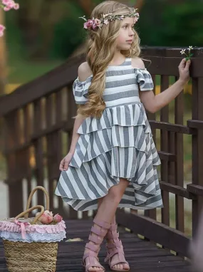 Breezy In Stripes Tiered Hi-Lo Dress Breezy In Stripes Tiered Hi-Lo Dress