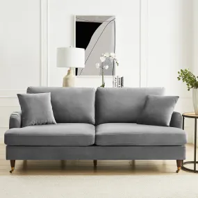 Brigette 3-Seater Grey Velvet Sofa with Antique Brass Castor Legs Brigette 3-Seater Grey Velvet Sofa with Antique Brass Castor Legs