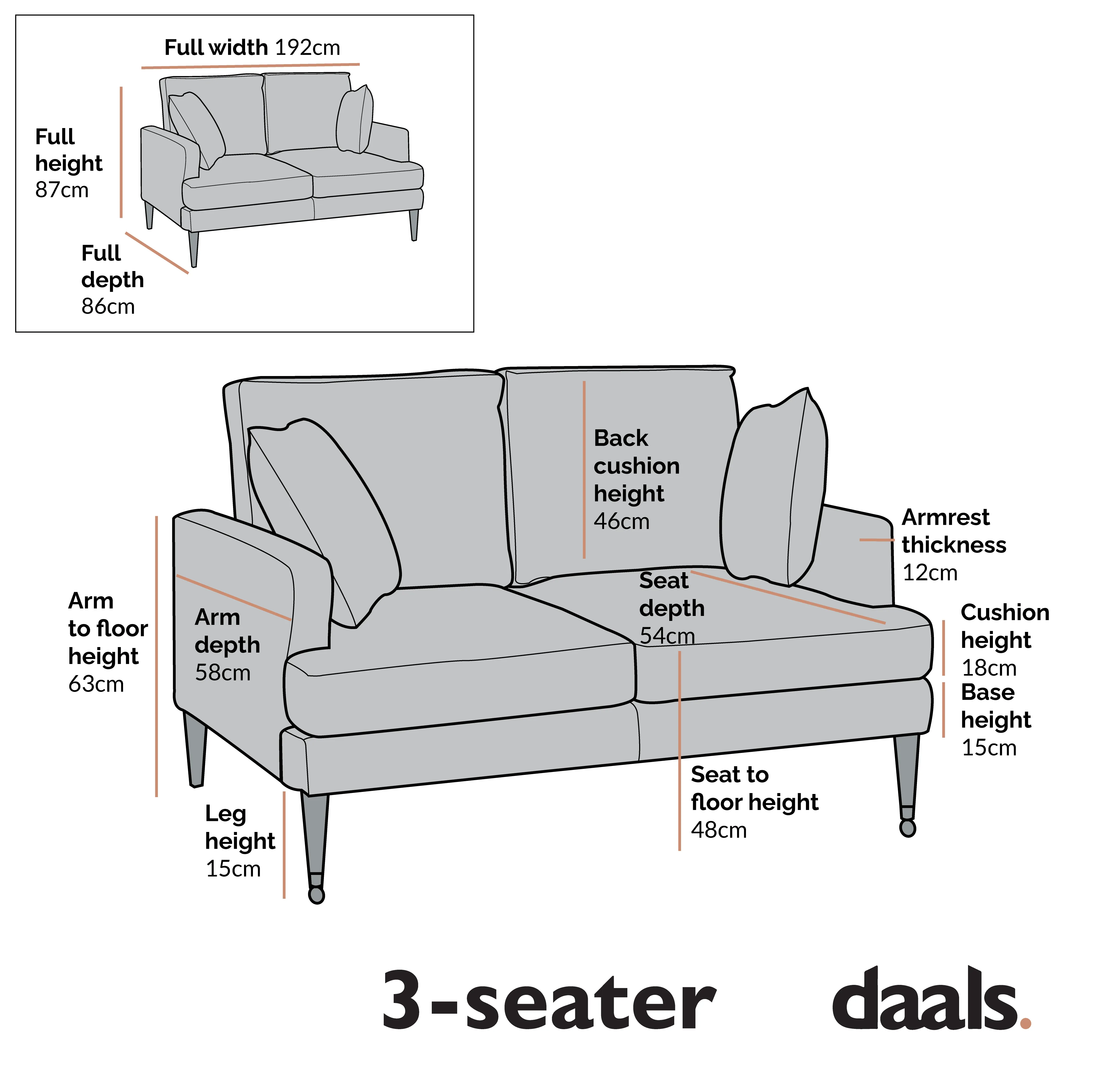 Brigette 3-Seater Grey Velvet Sofa with Antique Brass Castor Legs